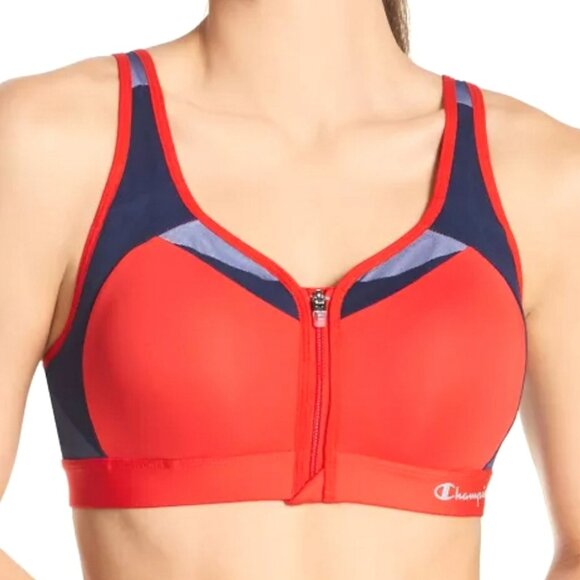 Champion Women's High Motion Control Impact Front Zip Red Blue Sports Bra Size M - Picture 15 of 15